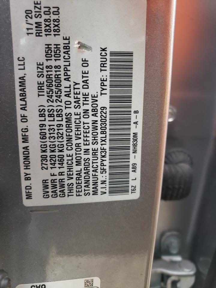 2020 Honda Ridgeline Sport VIN: 5FPYK3F1XLB030229 Lot: 64033975