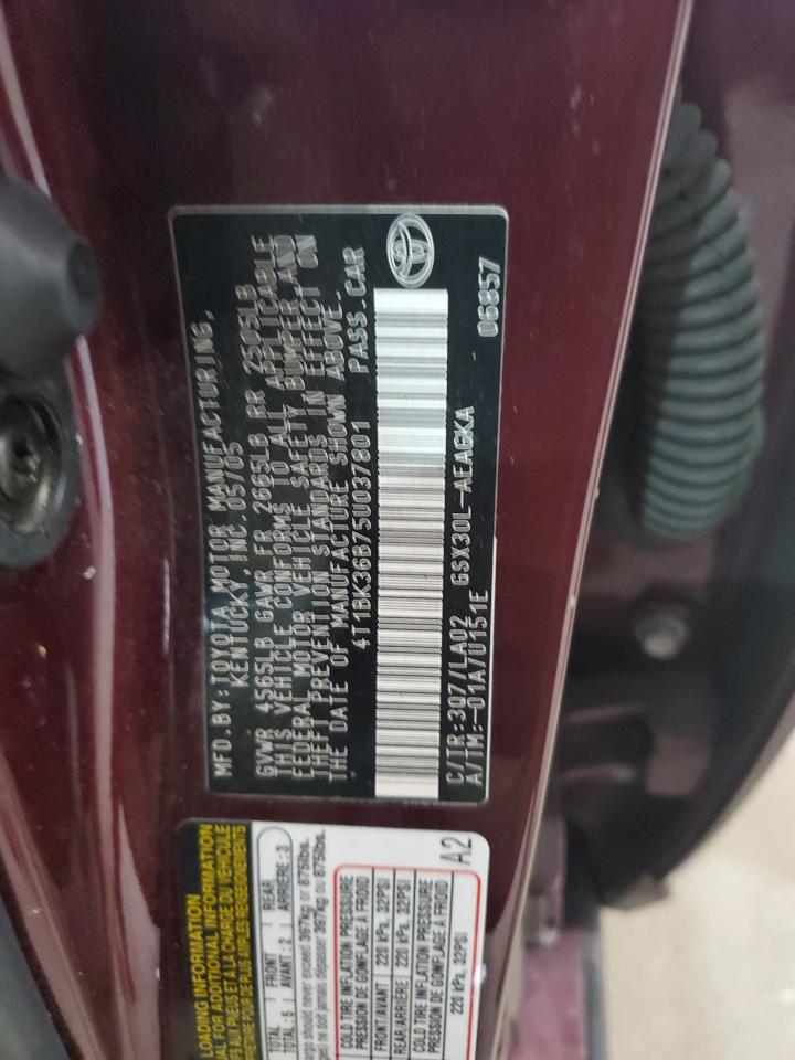 2005 Toyota Avalon Xl VIN: 4T1BK36B75U037801 Lot: 64083065
