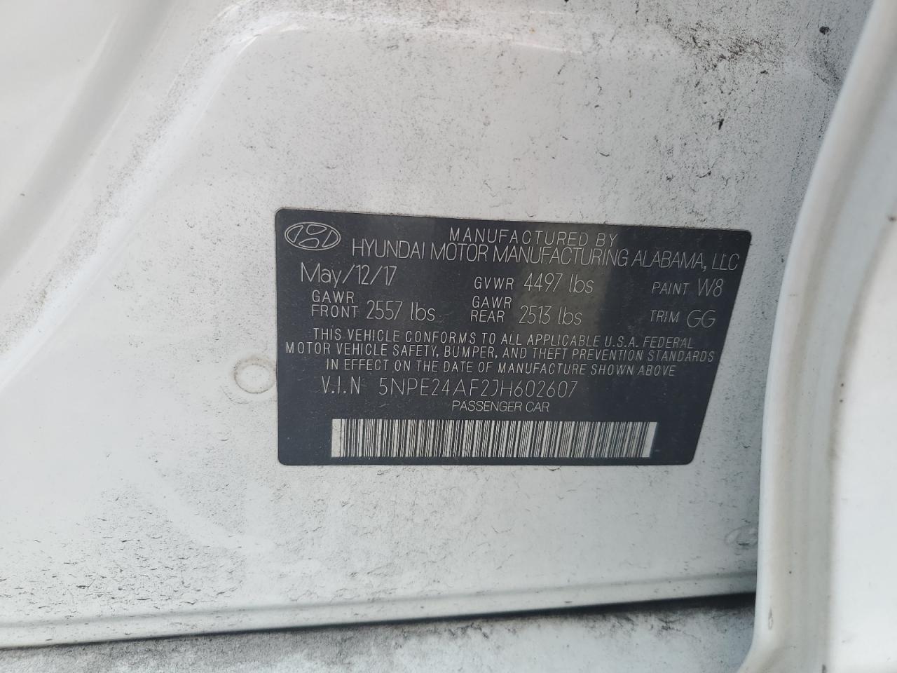 2018 Hyundai Sonata Se VIN: 5NPE24AF2JH602607 Lot: 64517185