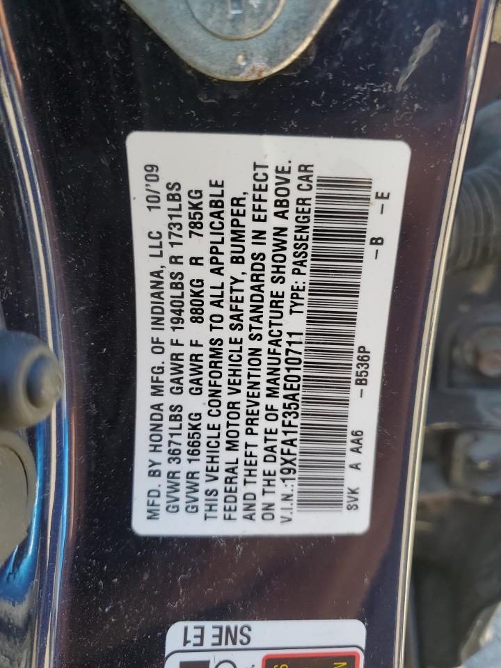 2010 Honda Civic Vp VIN: 19XFA1F35AE010711 Lot: 65083575