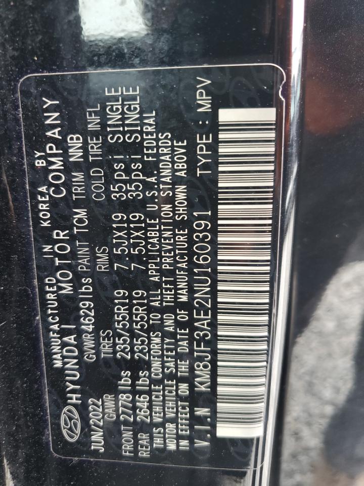 2022 Hyundai Tucson N Line VIN: KM8JF3AE2NU160391 Lot: 65269815