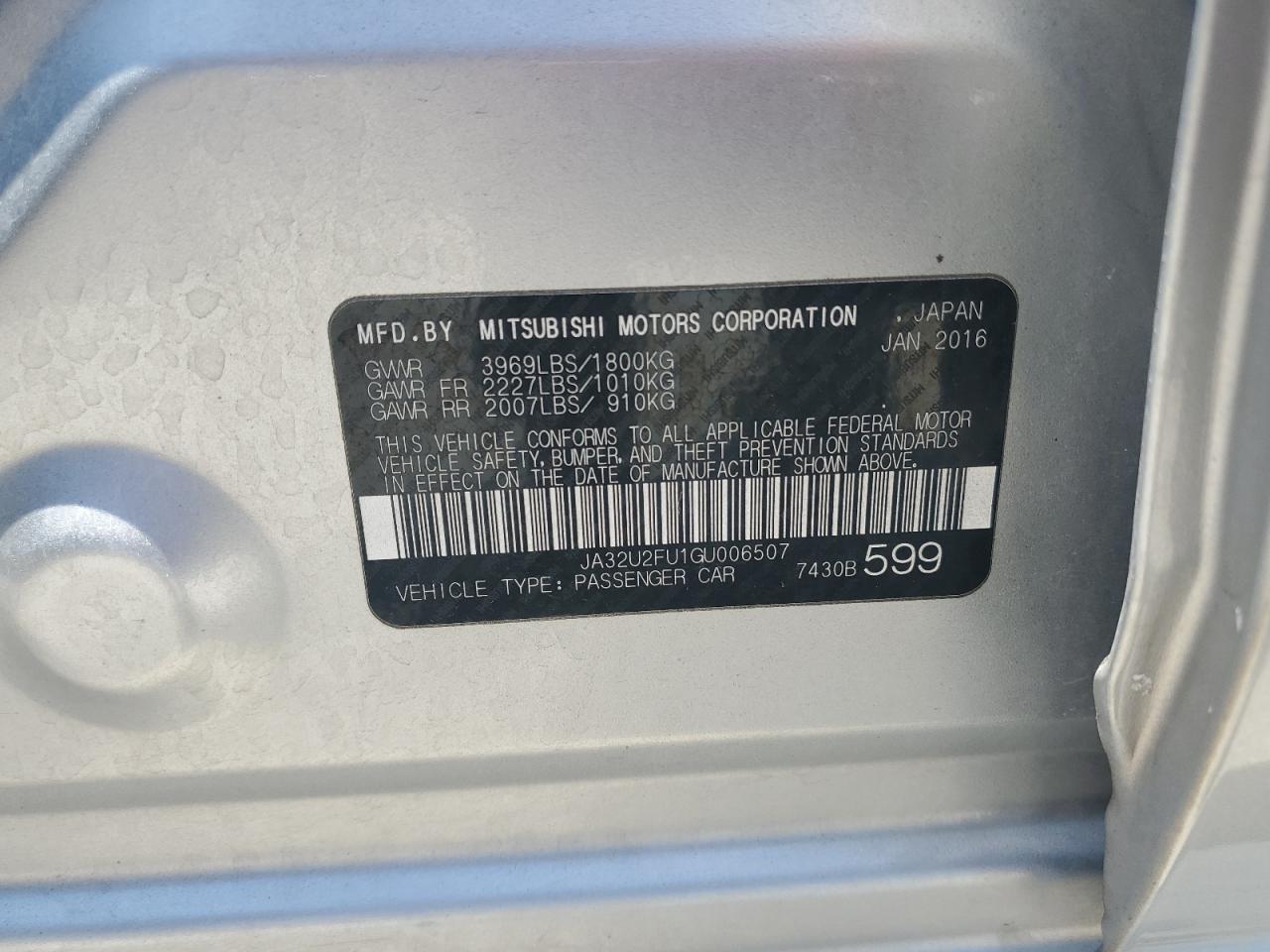 2016 Mitsubishi Lancer Es VIN: JA32U2FU1GU006507 Lot: 64627525