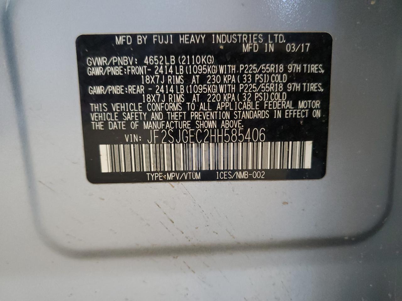 2017 Subaru Forester 2.0Xt Premium VIN: JF2SJGEC2HH585406 Lot: 64585845