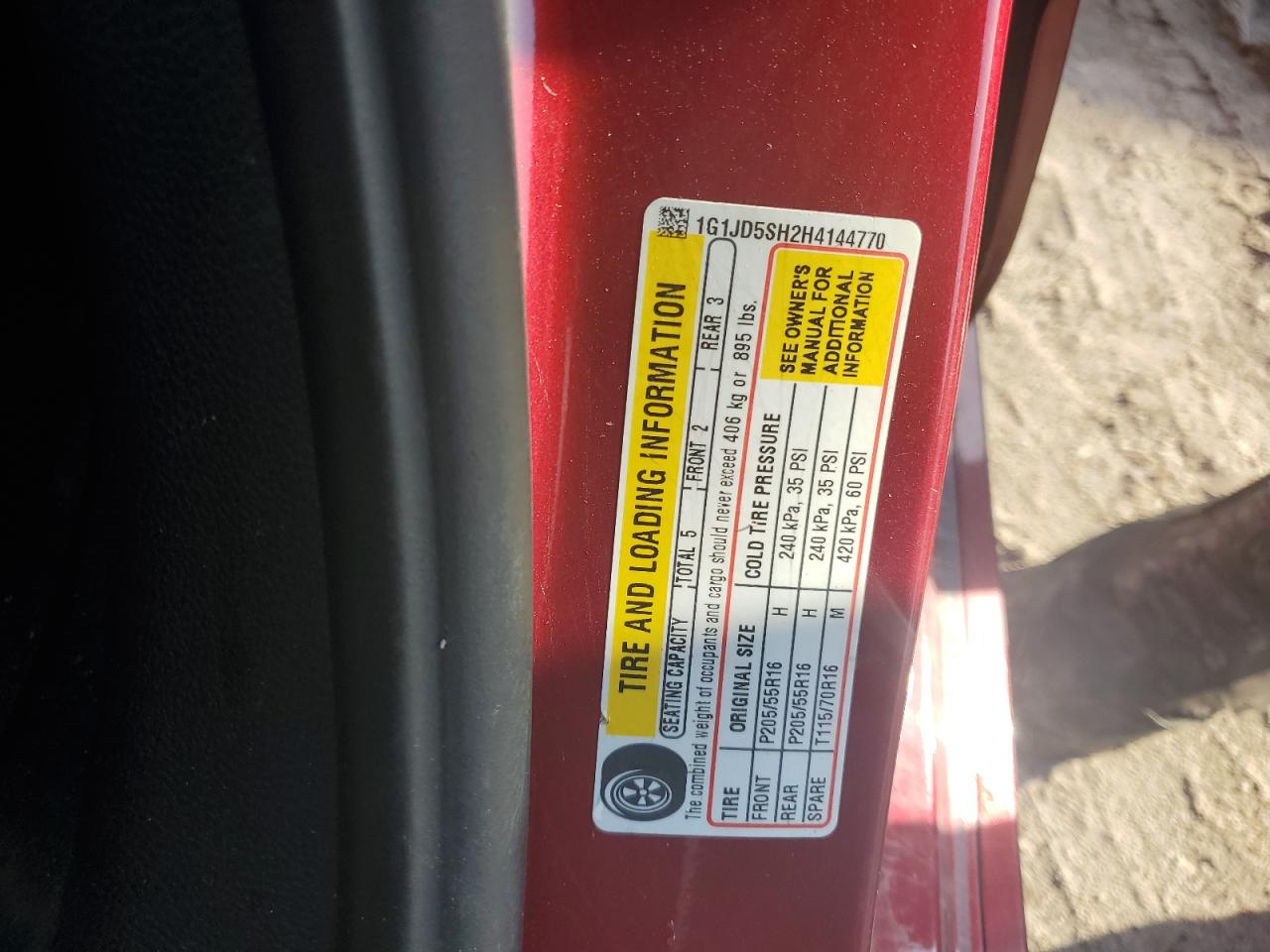 2017 Chevrolet Sonic Lt VIN: 1G1JD5SH2H4144770 Lot: 64577185