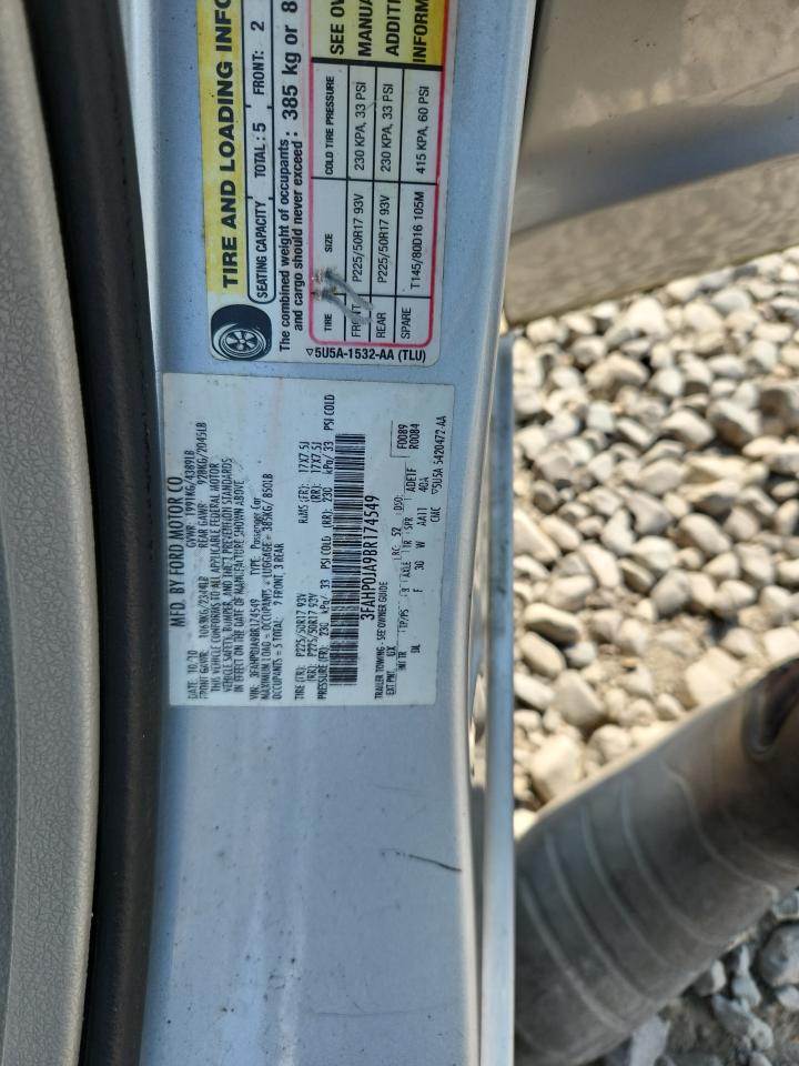 2011 Ford Fusion Sel VIN: 3FAHP0JA9BR174549 Lot: 66716165