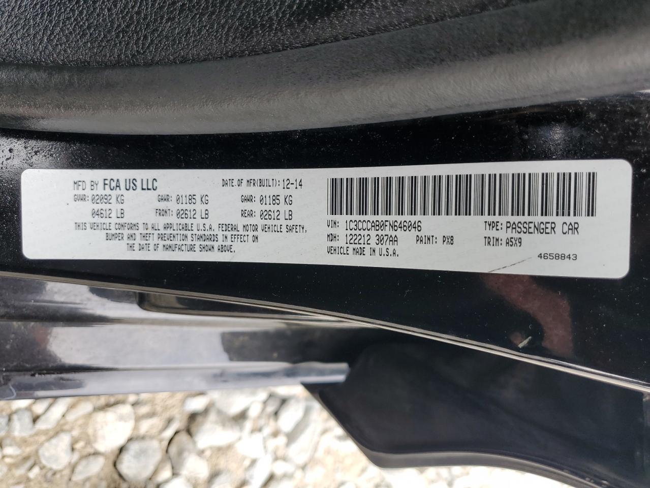 2015 Chrysler 200 Limited VIN: 1C3CCCAB0FN646046 Lot: 63771975