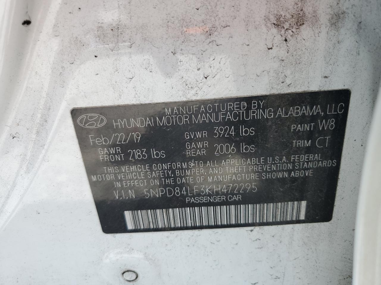 2019 Hyundai Elantra Sel VIN: 5NPD84LF3KH472295 Lot: 63798125