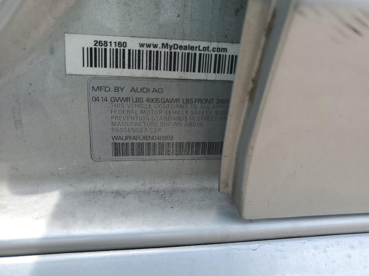 2014 Audi A4 Premium Plus VIN: WAUFFAFLXEN040609 Lot: 63123865