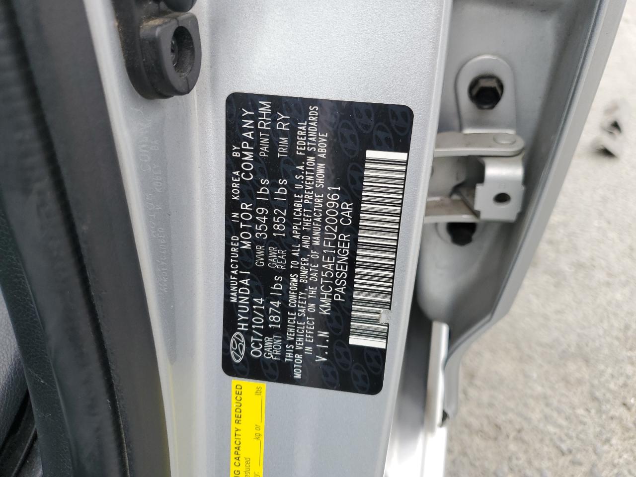 2015 Hyundai Accent Gs VIN: KMHCT5AE1FU200961 Lot: 61382945