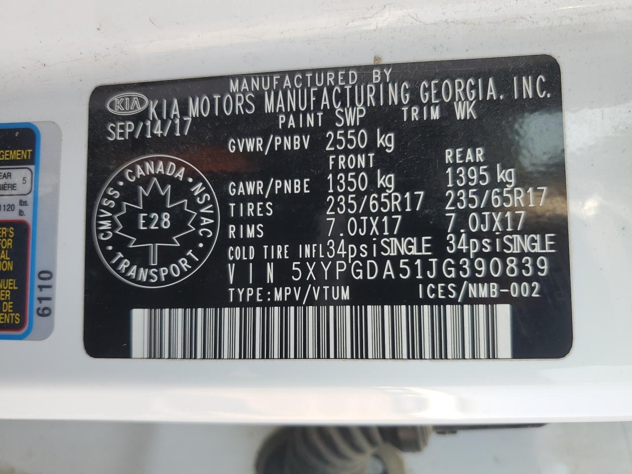 2018 Kia Sorento Lx VIN: 5XYPGDA51JG390839 Lot: 64840545