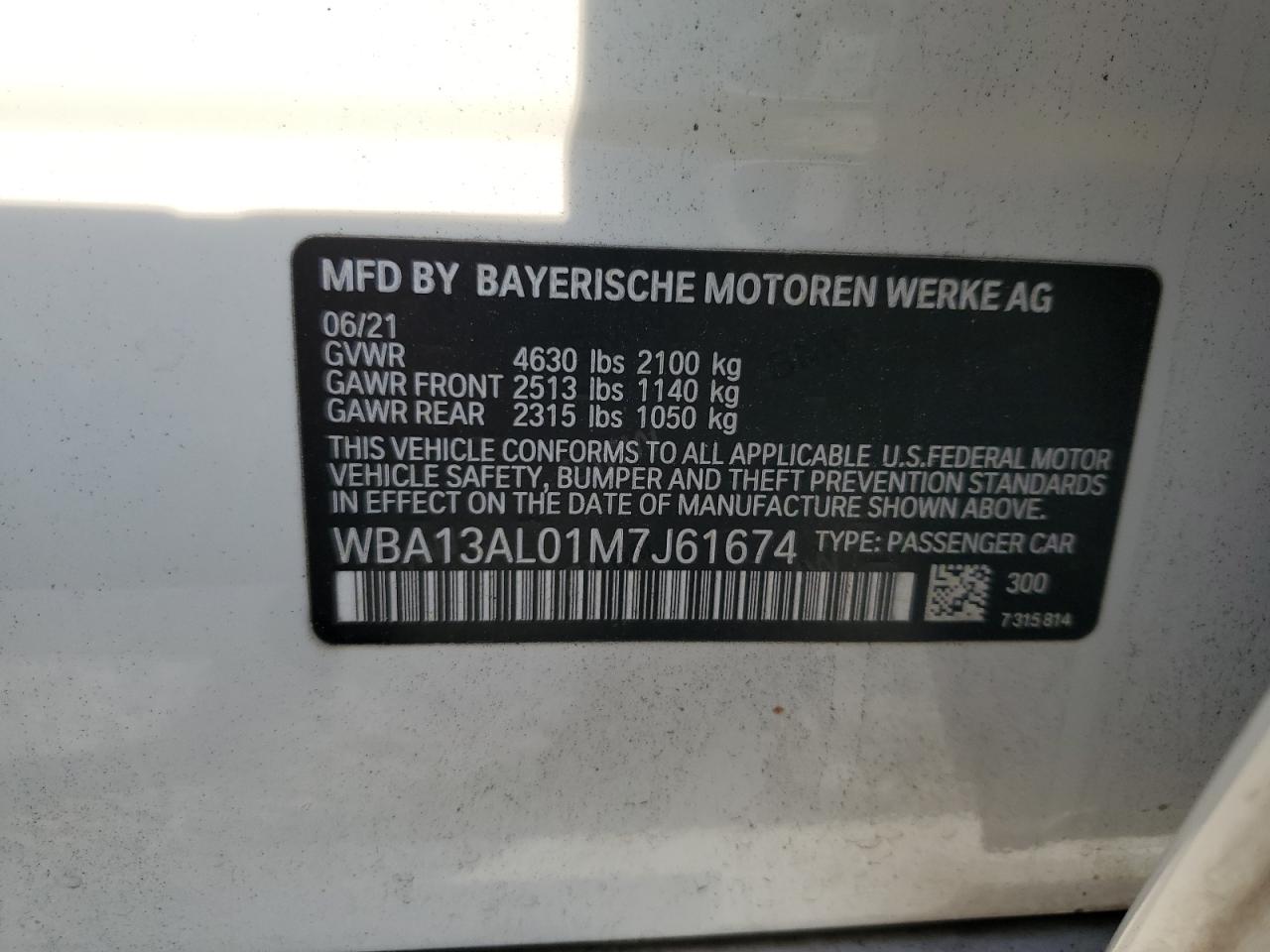 2021 BMW M235Xi VIN: WBA13AL01M7J61674 Lot: 66035955