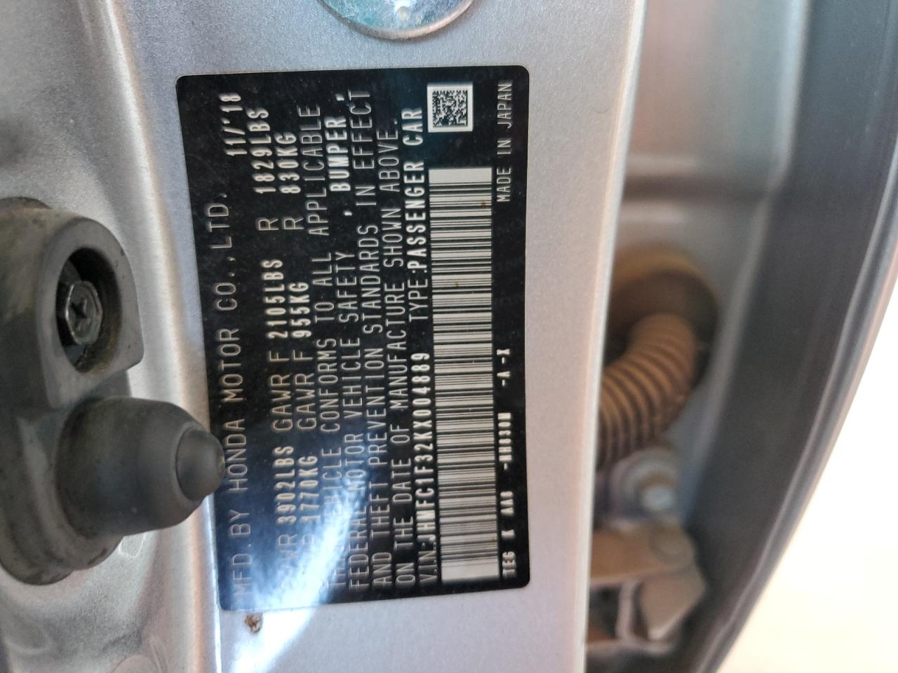 2019 Honda Civic Ex VIN: JHMFC1F32KX004889 Lot: 65425935