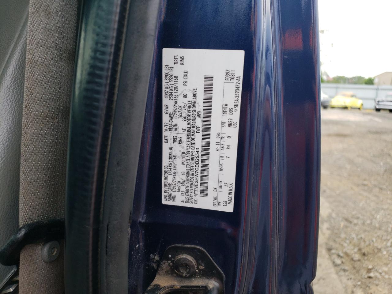 2012 Ford Econoline E250 Van VIN: 1FTNE2EW7CDB25543 Lot: 64759025