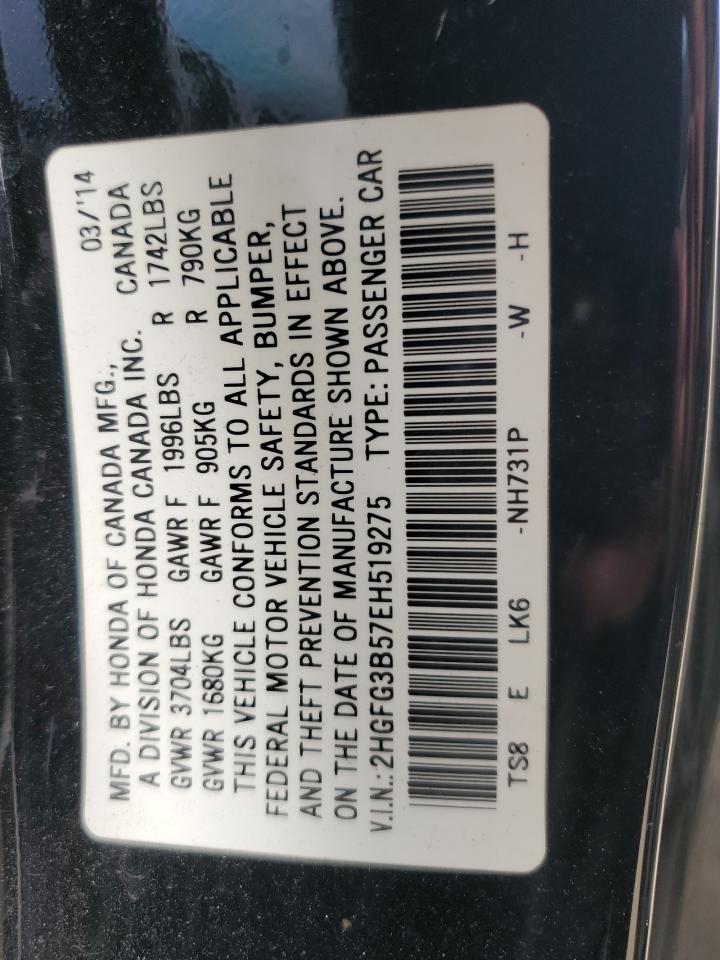 2014 Honda Civic Lx VIN: 2HGFG3B57EH519275 Lot: 63696435