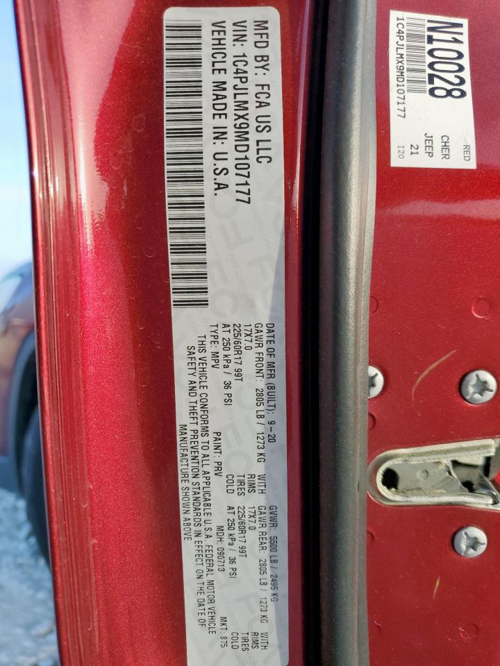 2021 Jeep Cherokee Latitude Lux VIN: 1C4PJLMX9MD107177 Lot: 65431905