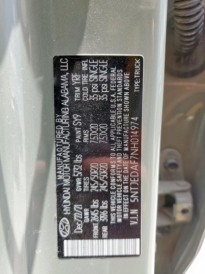 2022 Hyundai Santa Cruz Limited VIN: 5NTJEDAF7NH014974 Lot: 64318665