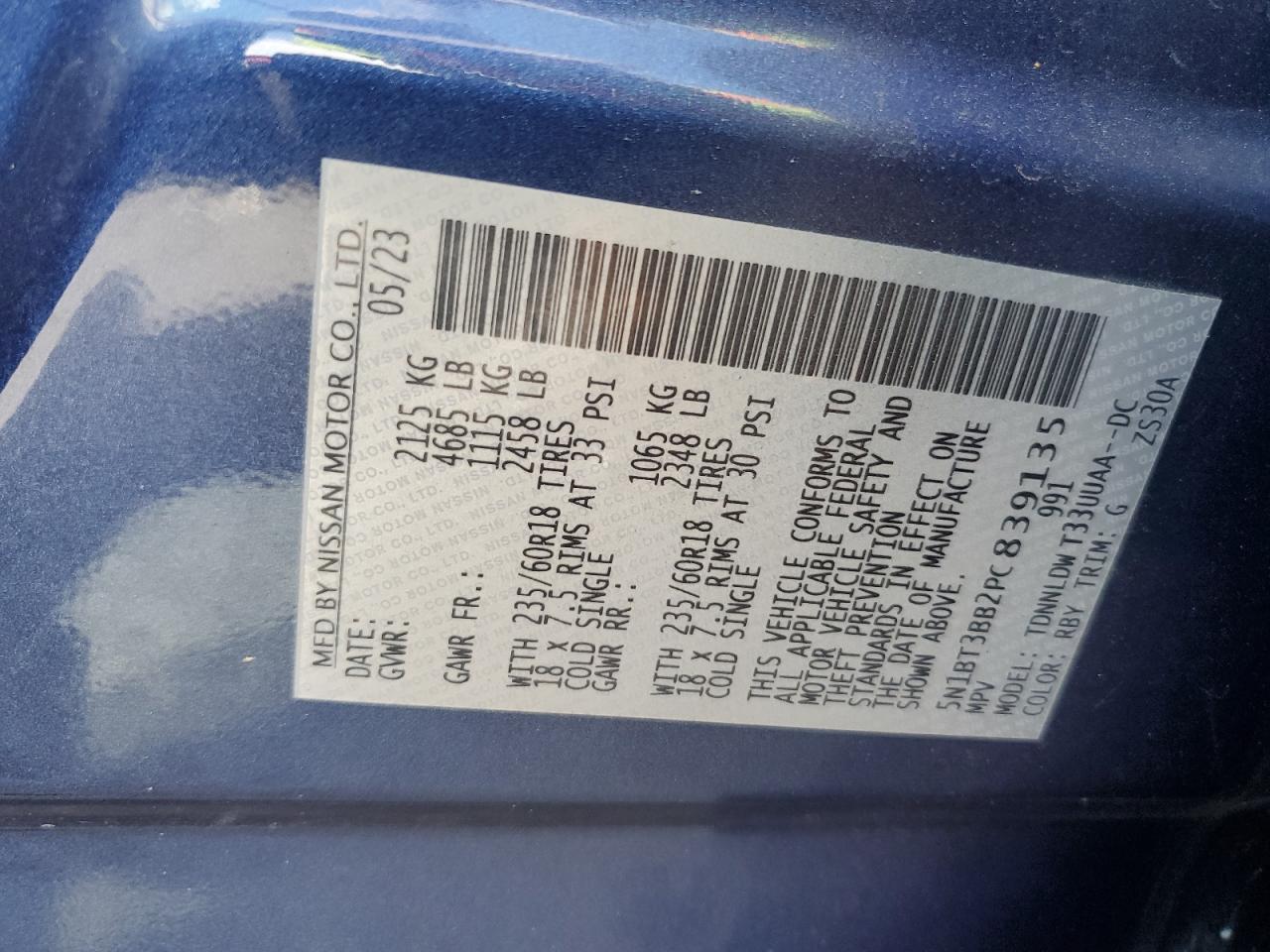 2023 Nissan Rogue Sv VIN: 5N1BT3BB2PC839135 Lot: 65541015