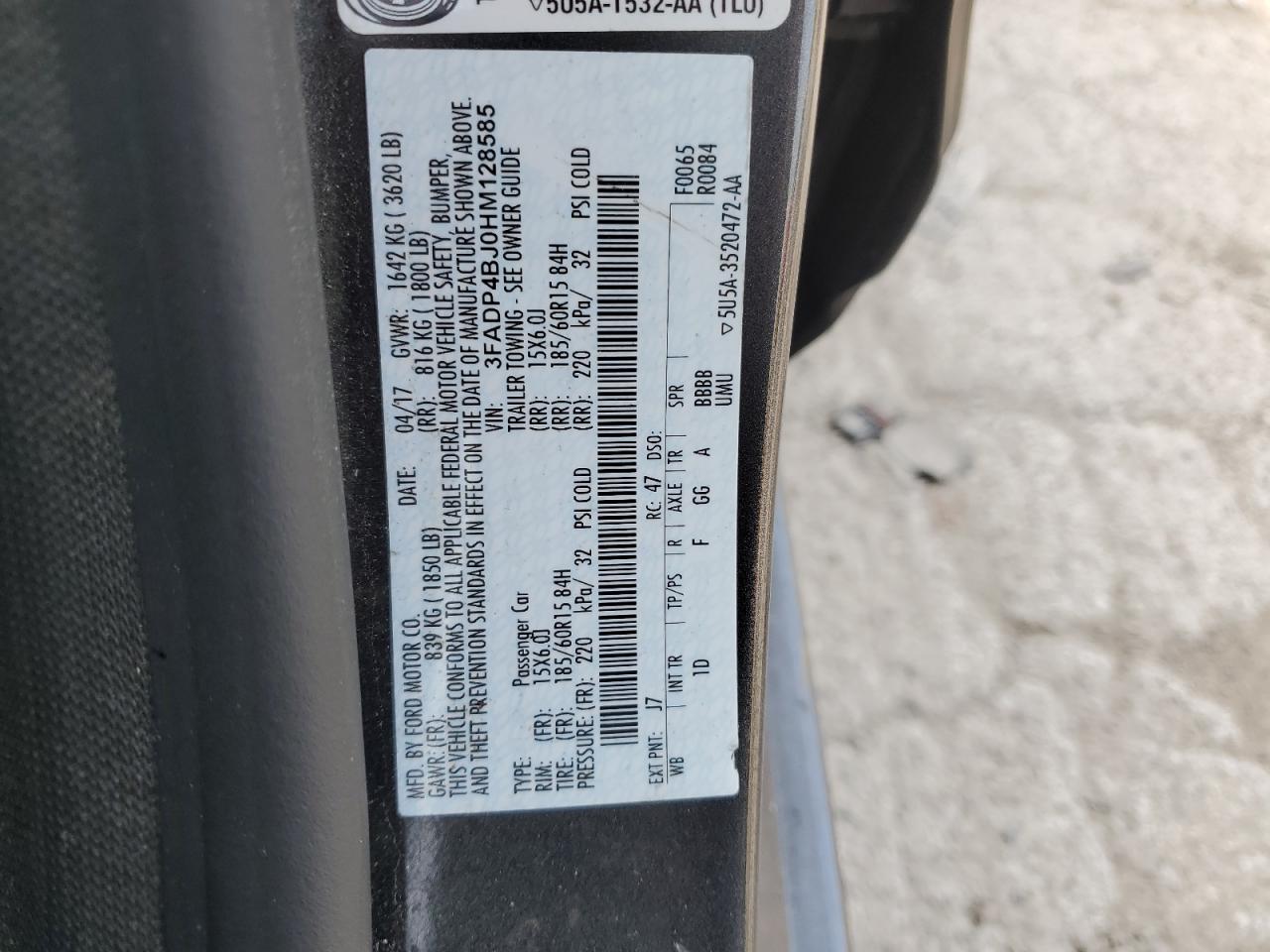 2017 Ford Fiesta Se VIN: 3FADP4BJ0HM128585 Lot: 65141845