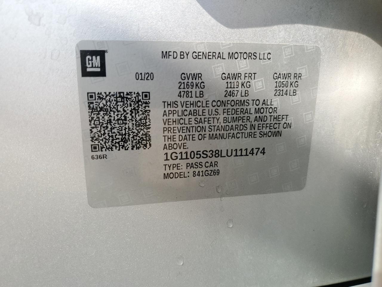 2020 Chevrolet Impala Premier VIN: 1G1105S38LU111474 Lot: 64831945
