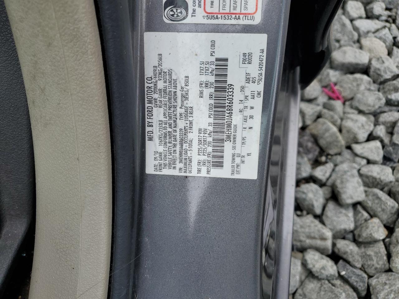2011 Mercury Milan Premier VIN: 3MEHM0JA6BR603339 Lot: 63898285
