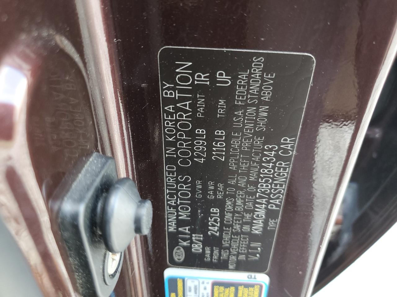 2011 Kia Optima Lx VIN: KNAGM4A73B5184343 Lot: 65316255