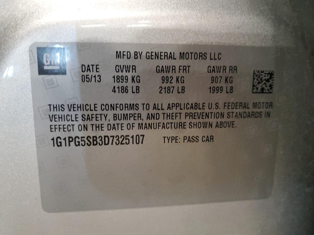 2013 Chevrolet Cruze Ltz VIN: 1G1PG5SB3D7325107 Lot: 63620765