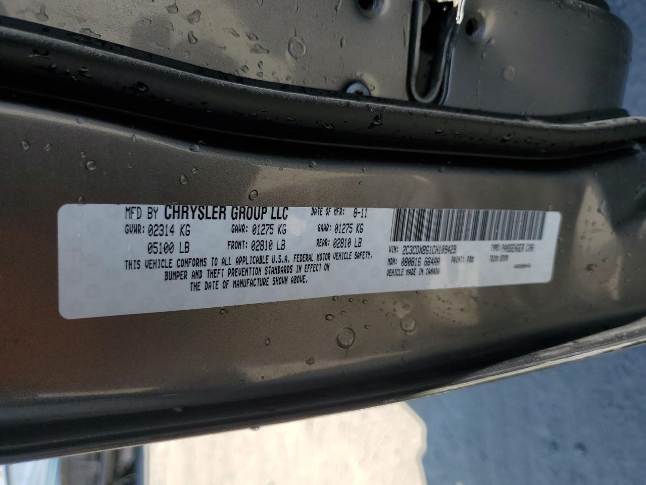 2012 Dodge Charger Se VIN: 2C3CDXBG1CH109429 Lot: 62693705