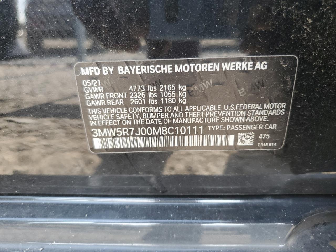 2021 BMW 330Xi VIN: 3MW5R7J00M8C10111 Lot: 66088435