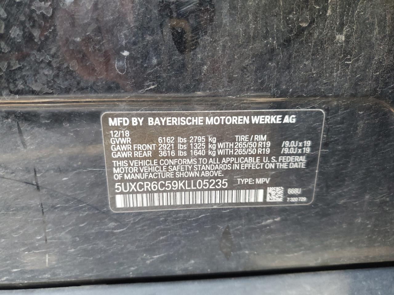 2019 BMW X5 xDrive40I VIN: 5UXCR6C59KLL05235 Lot: 63667165
