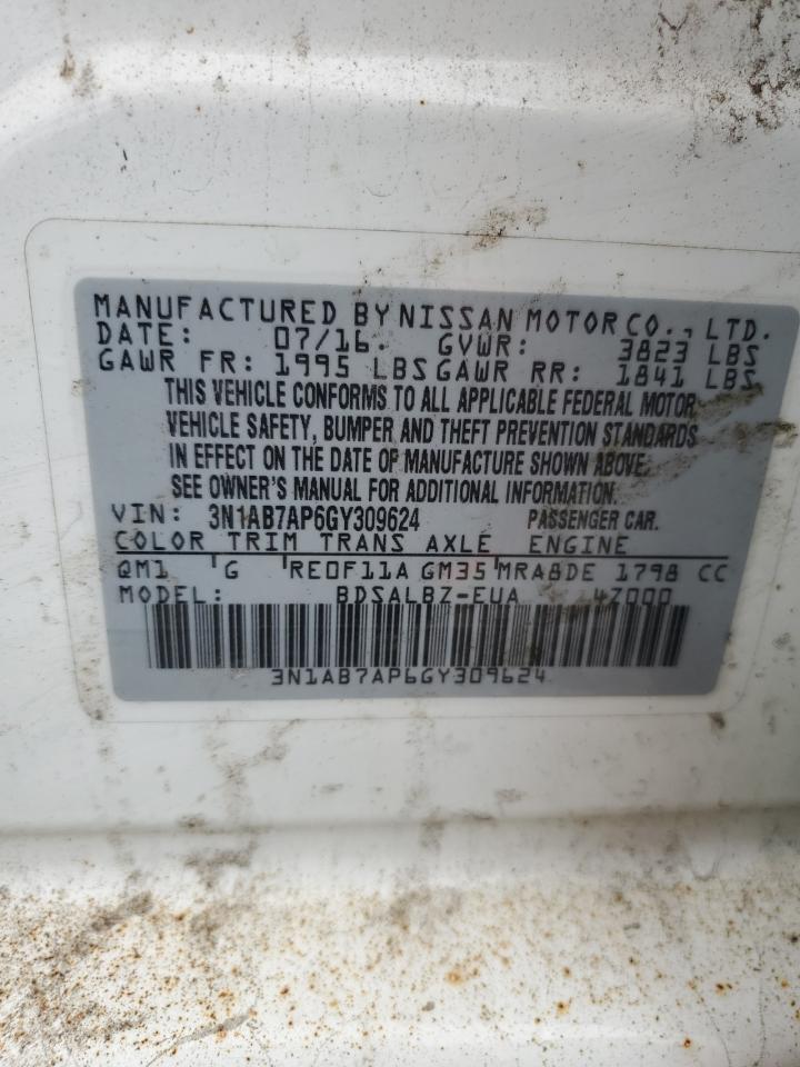 2016 Nissan Sentra S VIN: 3N1AB7AP6GY309624 Lot: 66769705