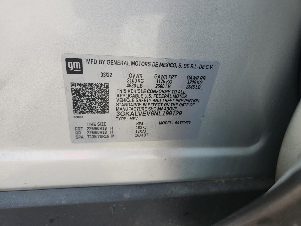 2022 GMC Terrain Slt VIN: 3GKALVEV6NL199129 Lot: 65125945