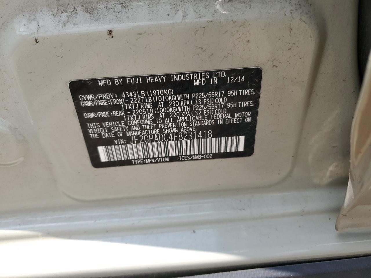 2015 Subaru Xv Crosstrek 2.0 Premium VIN: JF2GPADC4F8231418 Lot: 64309285