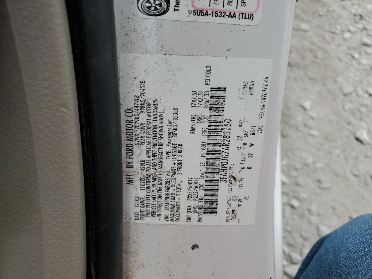 2010 Ford Fusion Sel VIN: 3FAHP0JG7AR283160 Lot: 66905255