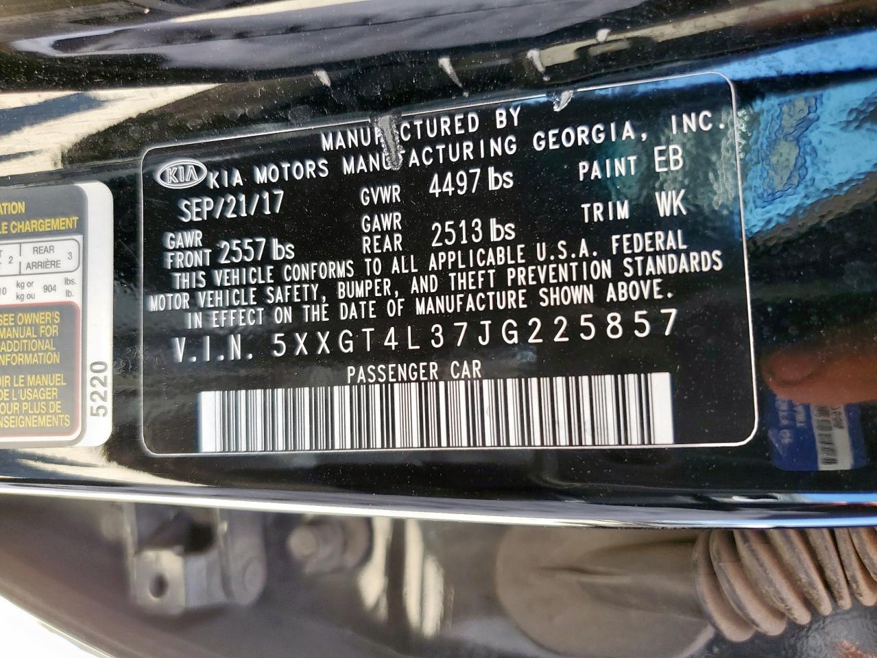 5xxgt4l37jg225857 5XXGT4L37JG225857 2018 Kia Optima Lx