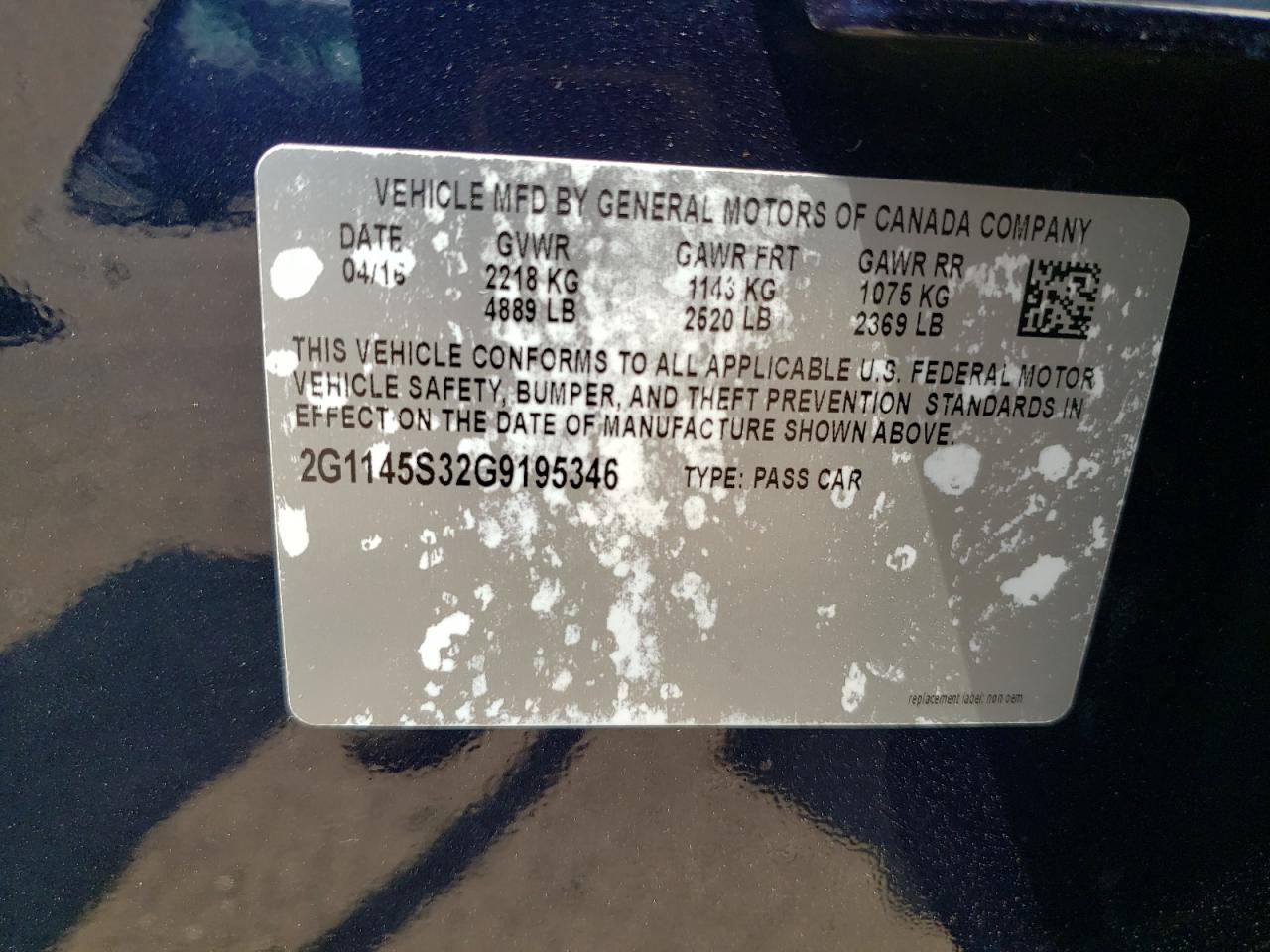 2016 Chevrolet Impala Ltz VIN: 2G1145S32G9195346 Lot: 64871445