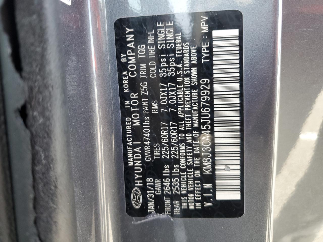 km8j3ca45ju679929 KM8J3CA45JU679929 2018 Hyundai Tucson Sel