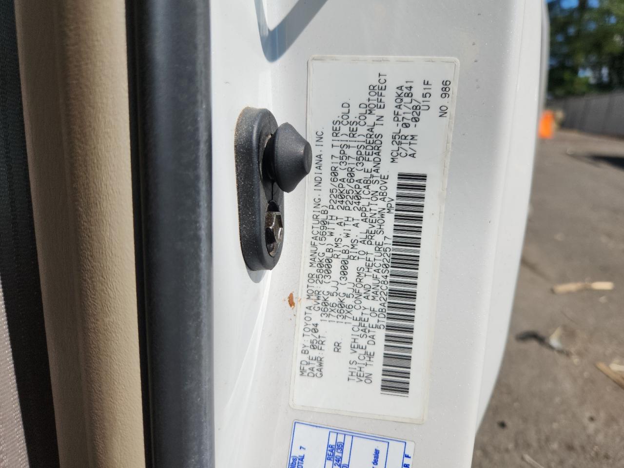 2004 Toyota Sienna Xle VIN: 5TDBA22C84S022517 Lot: 63709835