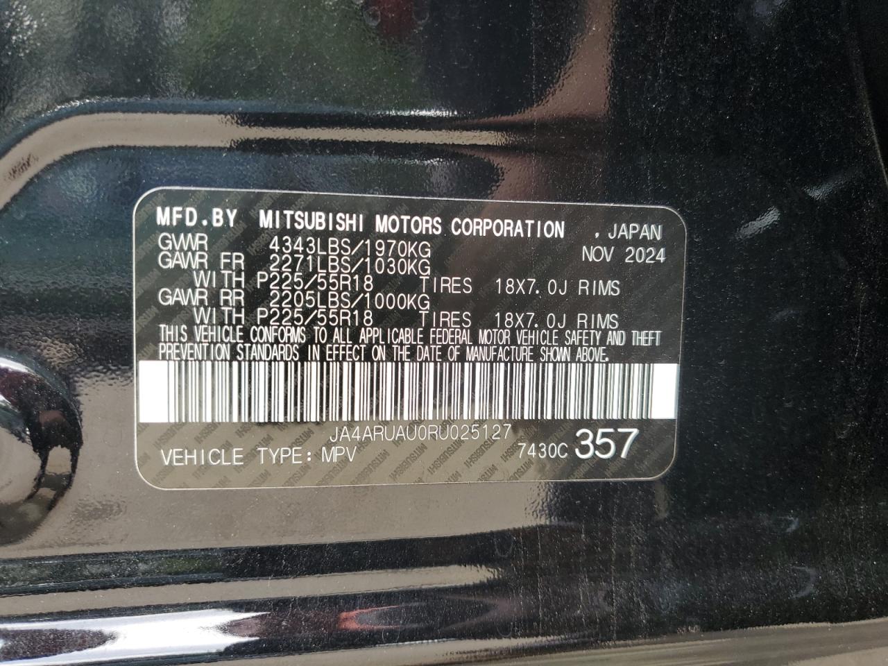 2024 Mitsubishi Outlander Sport S/Se VIN: JA4ARUAU0RU025127 Lot: 64452755