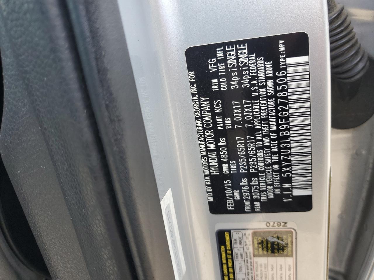 2015 Hyundai Santa Fe Sport VIN: 5XYZU3LB9FG278506 Lot: 65003855