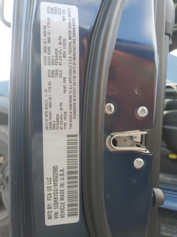 2021 Ram 1500 Classic Slt VIN: 1C6RR7GG1MS522985 Lot: 63739455