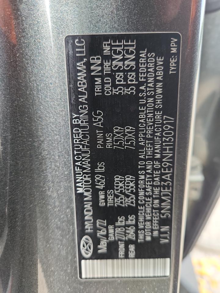 2022 Hyundai Tucson Limited VIN: 5NMJE3AE9NH130917 Lot: 63618655