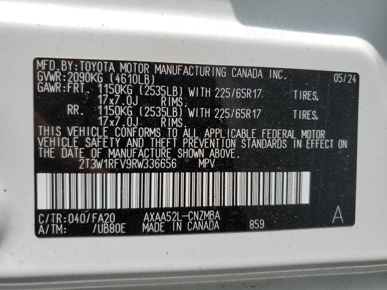 2024 Toyota Rav4 Xle VIN: 2T3W1RFV9RW336656 Lot: 63750565