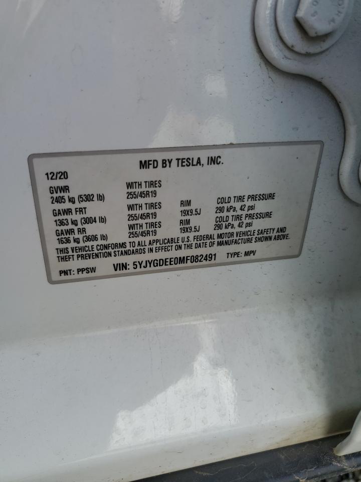 2021 Tesla Model Y VIN: 5YJYGDEE0MF082491 Lot: 63401255
