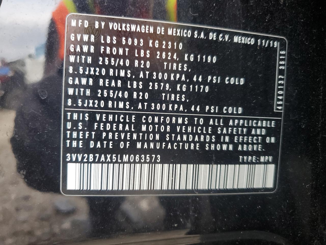 2020 Volkswagen Tiguan Se VIN: 3VV2B7AX5LM063573 Lot: 64667385