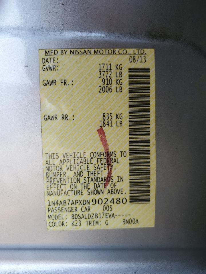 2013 Nissan Sentra S VIN: 1N4AB7APXDN902480 Lot: 65086565