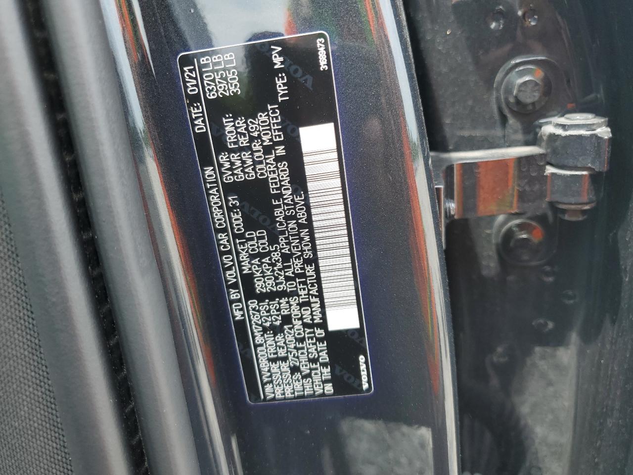 2021 Volvo Xc90 T8 Recharge Inscription VIN: YV4BR00L8M1726730 Lot: 67121225