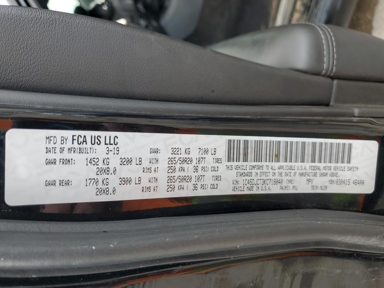 2019 Dodge Durango R/T VIN: 1C4SDJCT3KC718040 Lot: 63833625