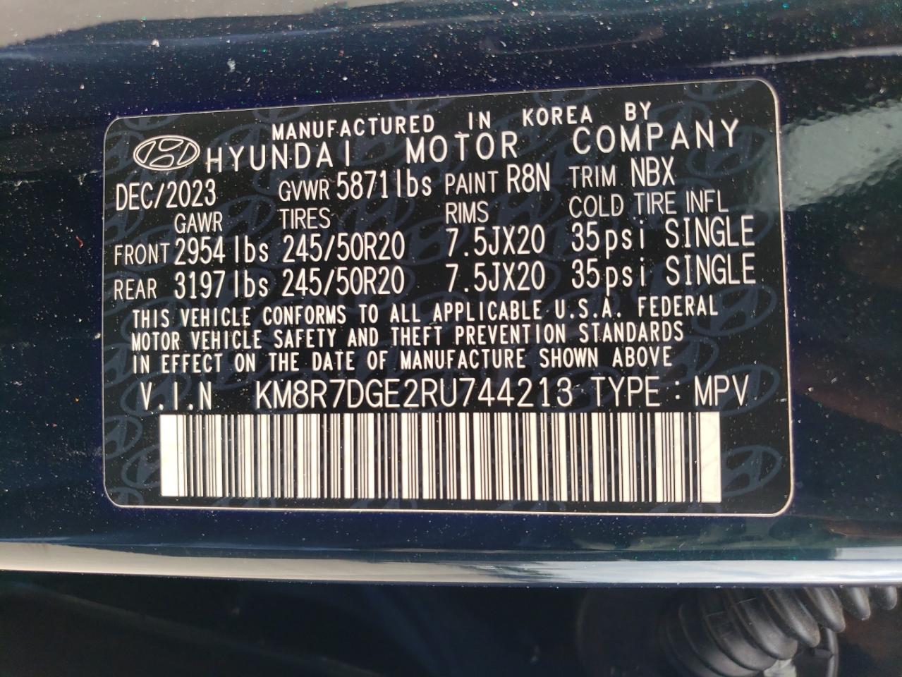 2024 Hyundai Palisade Calligraphy VIN: KM8R7DGE2RU744213 Lot: 66895475