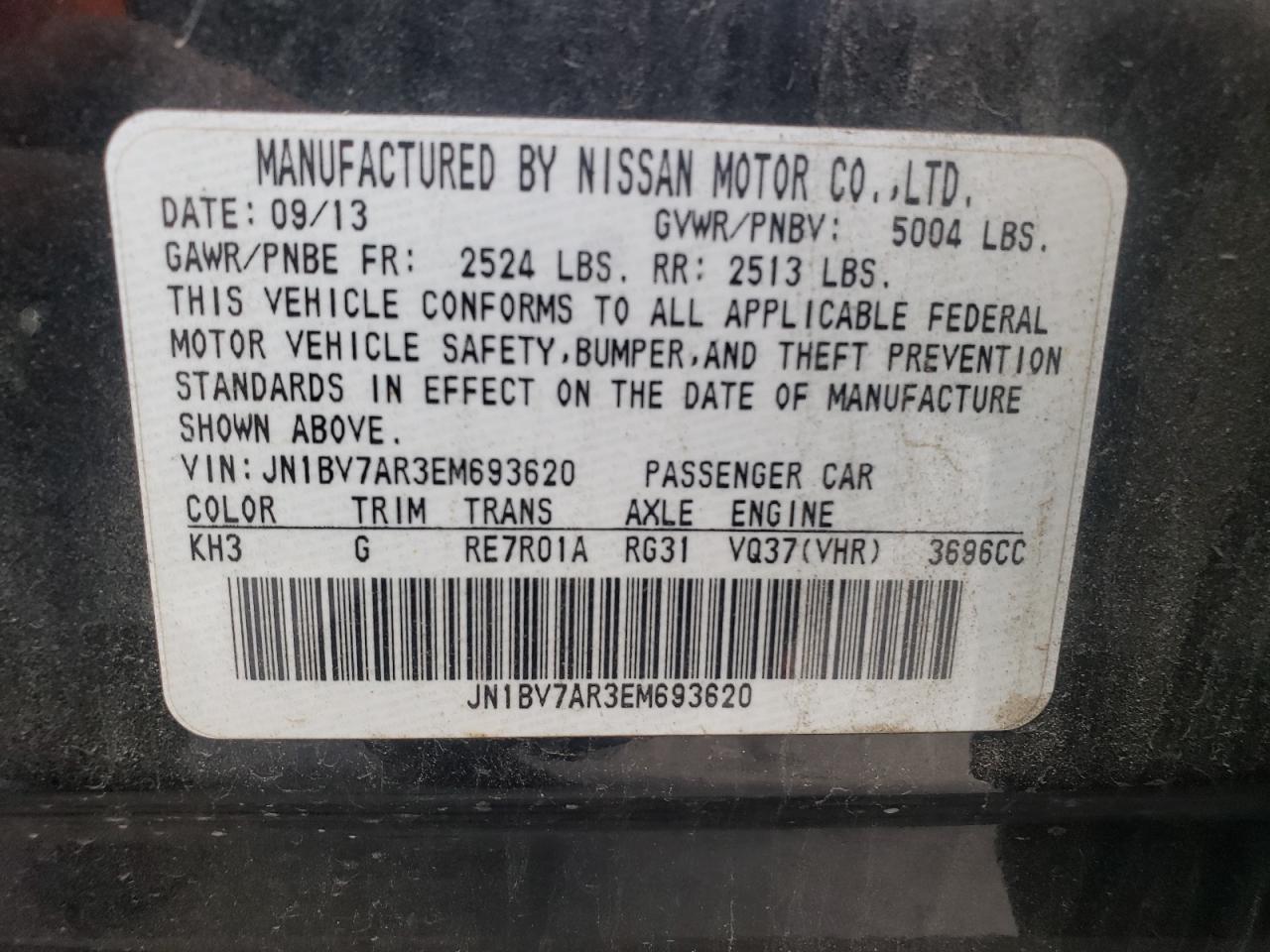 2014 Infiniti Q50 Base VIN: JN1BV7AR3EM693620 Lot: 66456495