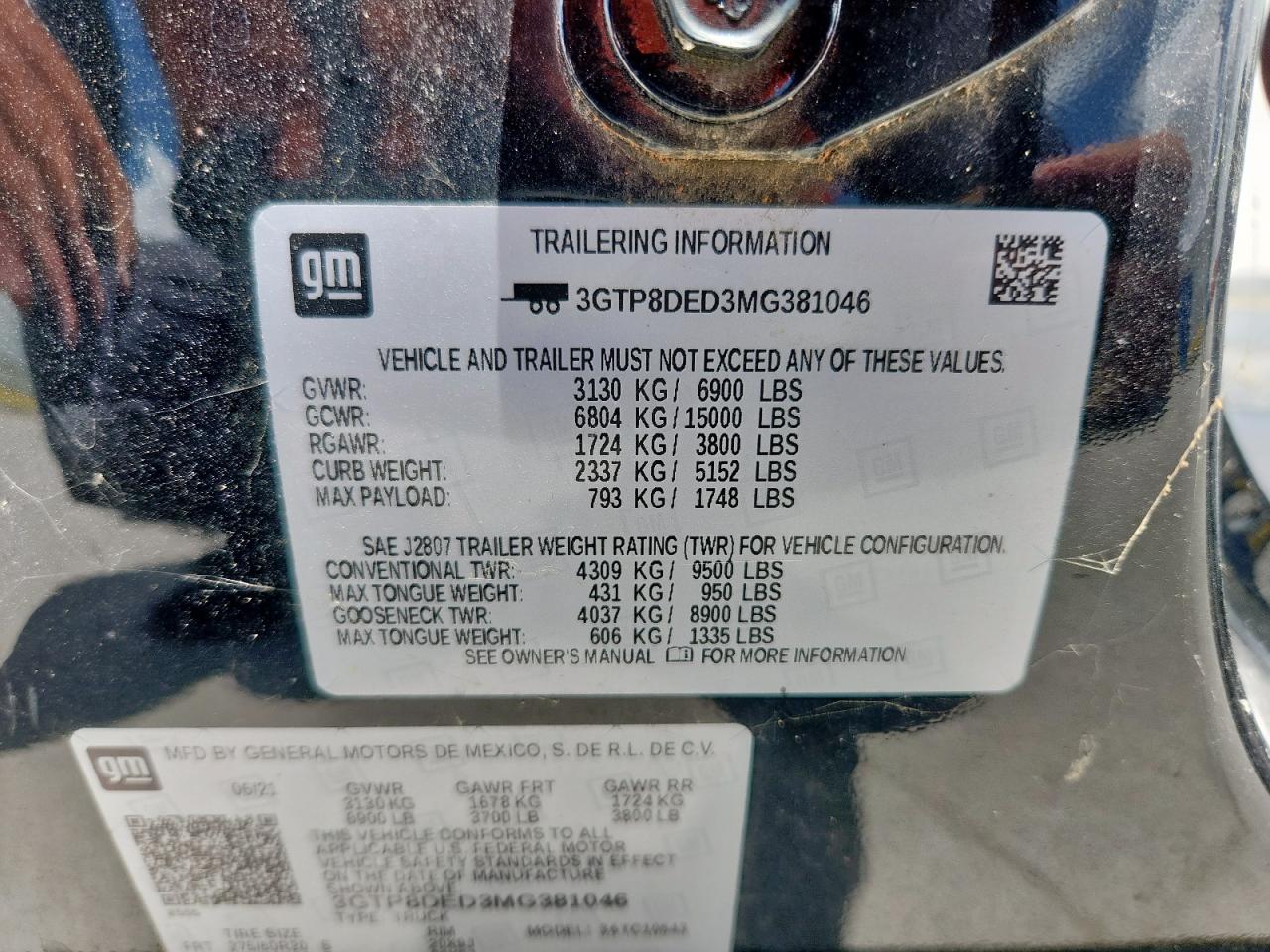 2021 GMC Sierra C1500 Slt VIN: 3GTP8DED3MG381046 Lot: 60739615